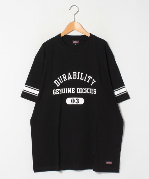 MARUKAWA(大きいサイズのマルカワ)/【GENUINE DICKIES】ジェニュインディッキーズ 大きいサイズ 袖ライン カレッジプリント 半袖Tシャツ/ブラック