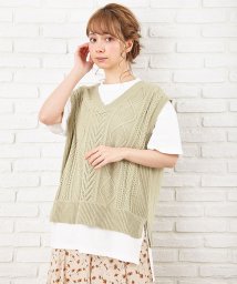 INGNI(イング)/【5/27　ヒルナンデス紹介】7G透かしニットベスト+TシャツSET                 /ライトカーキ