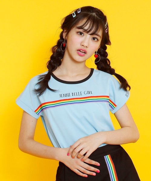JENNI belle(ジェニィベル)/【WEB限定】レインボーテープTシャツ/サックス