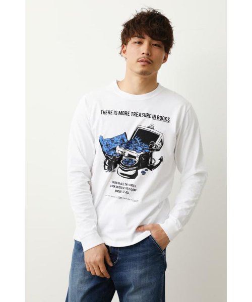 RODEO CROWNS WIDE BOWL(ロデオクラウンズワイドボウル)/トレジャーインブックスロングスリーブTシャツ/O/WHT1