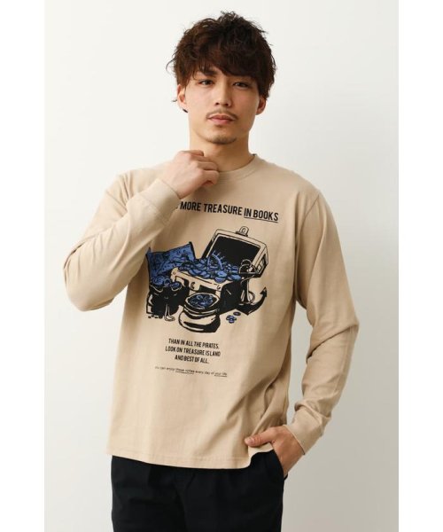 RODEO CROWNS WIDE BOWL(ロデオクラウンズワイドボウル)/トレジャーインブックスロングスリーブTシャツ/BEG