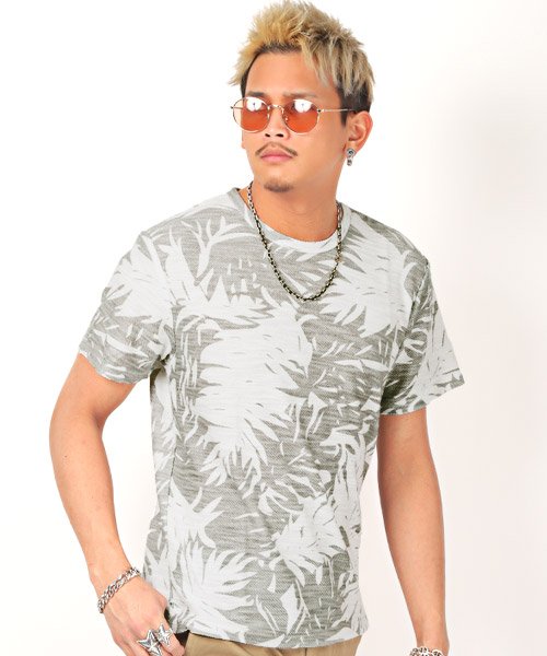 スラブネップボタニカル半袖tシャツ Tシャツ メンズ 半袖 スラブニット