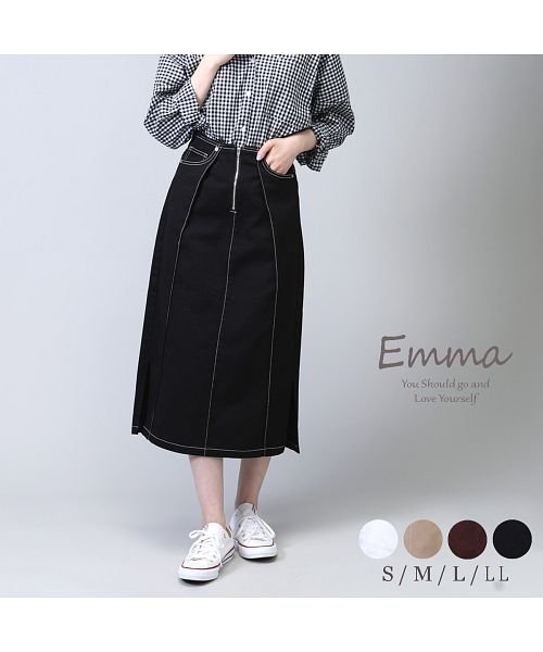 e.m.a(エマ)/細見えインタックスリムロングツイルスカート/ブラック