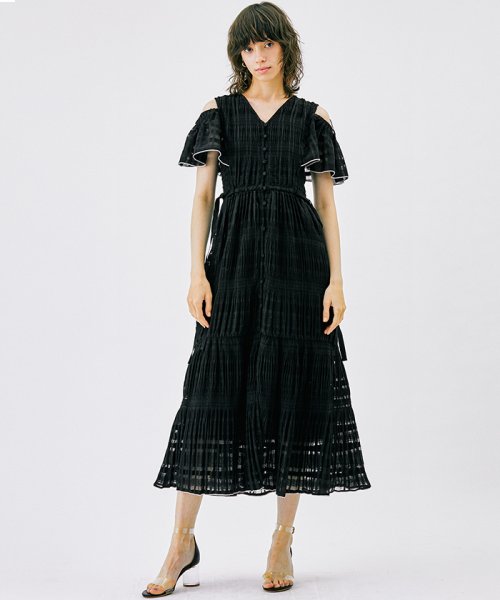 セール シャドーチェックオープンショルダーワンピース ランバンオンブルー Lanvin En Bleu Magaseek