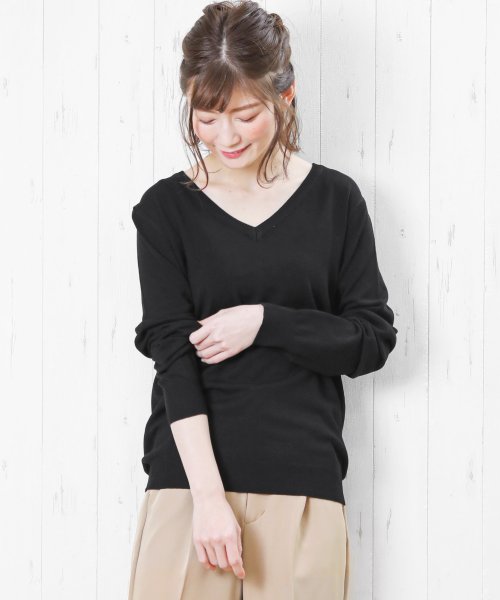 セール レディース トップス Vネックニット もっちり 春ニット プルオーバー ミリアンデニ Mili An Deni Magaseek