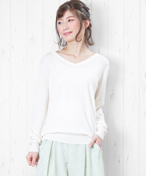 セール レディース トップス Vネックニット もっちり 春ニット プルオーバー ミリアンデニ Mili An Deni Magaseek