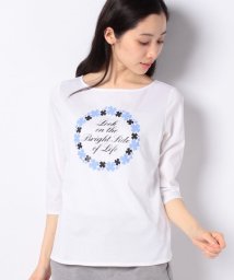 MADAM JOCONDE(マダム ジョコンダ)/【洗える】コットン天竺 七分袖Tシャツ/ホワイトB