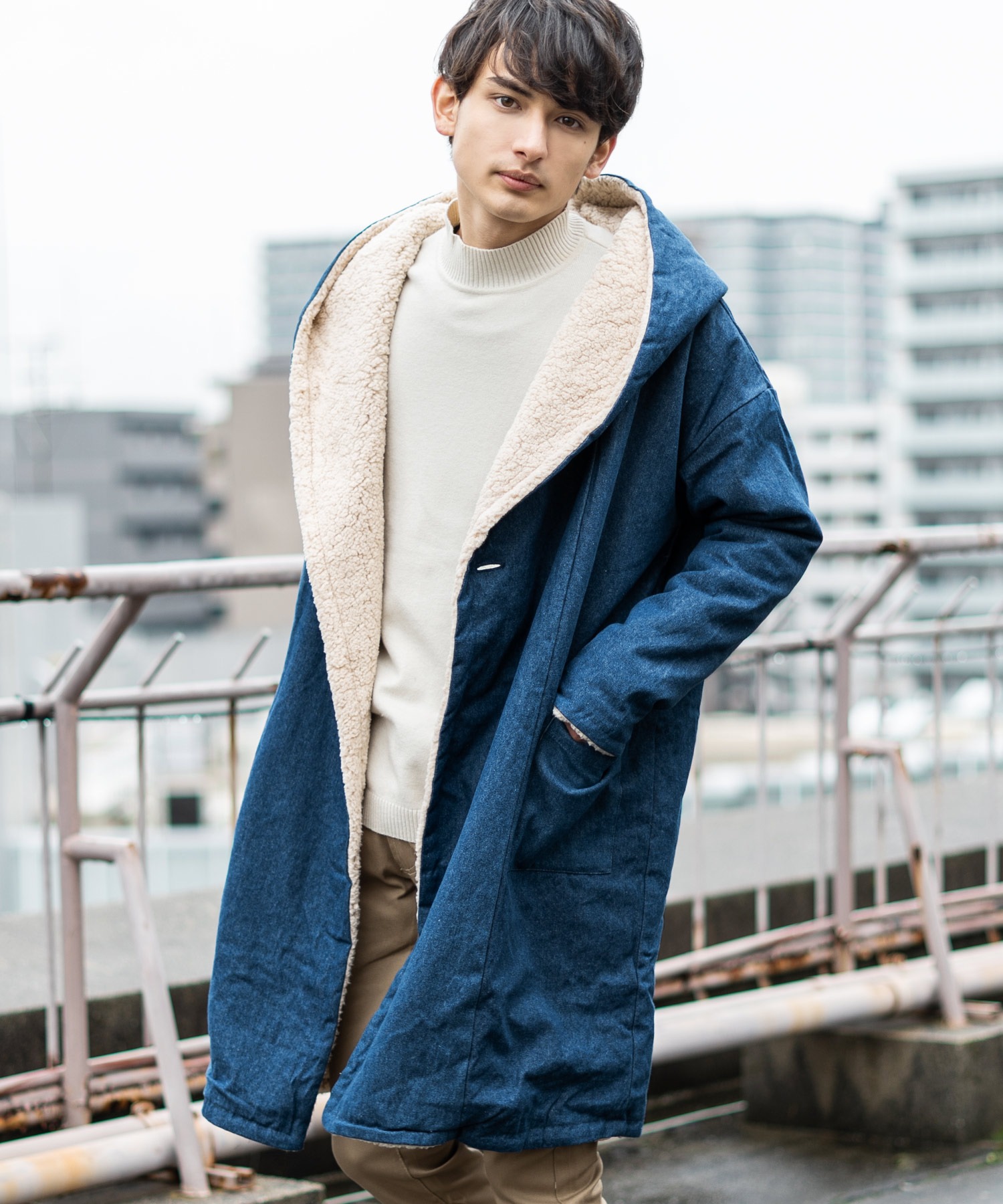 デニム フード付きカーディガン - 通販 - guianegro.com.br