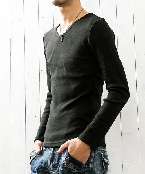 セール ロンtメンズtシャツ長袖ロングtシャツテレコ無地vネックカットソータイト細身 マエストーソ Maestoso Magaseek
