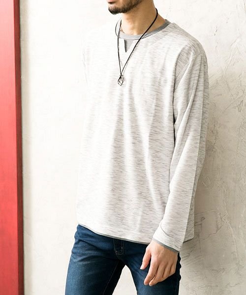 セール ロングtシャツメンズチョーカーネックレス付サーマルtシャツフェイクレイヤードキーネック マエストーソ Maestoso Magaseek