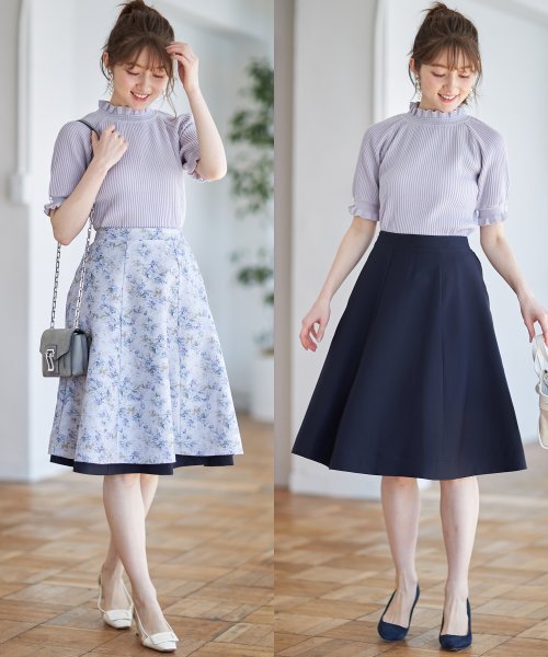 フラワープリント×無地リバーシブルフレアスカート(502823826  