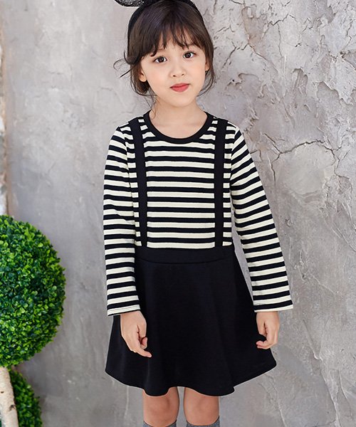 セール】 子供服Bee(子供服Bee) |サスペンダーサス付きドッキング ボーダー柄ワンピース(503124490) MAGASEEK 子供 サスペンダー