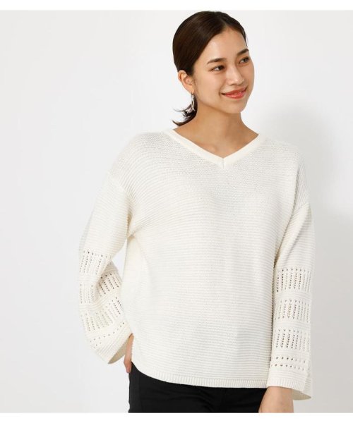 AZUL by moussy(アズールバイマウジー)/【雑誌VERY掲載】2WAY CROCHET SLEEVE KNIT/IVOY3