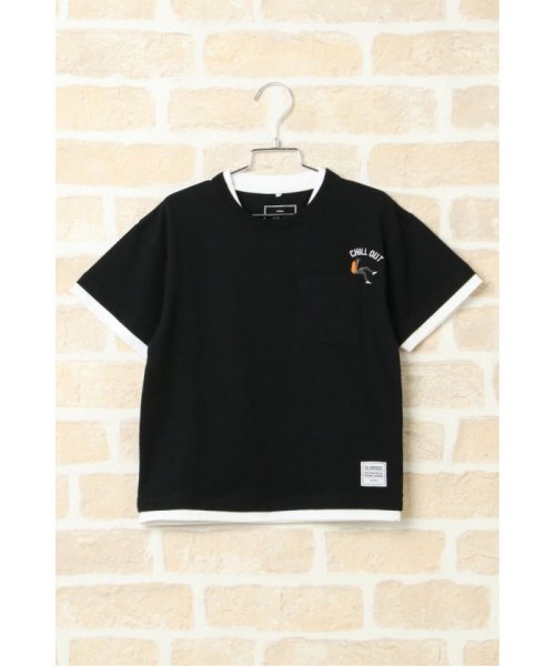 ikka kids(イッカ　キッズ)/【キッズ】フェイクレイヤード刺繍Tシャツ（120〜160cm）/ブラック