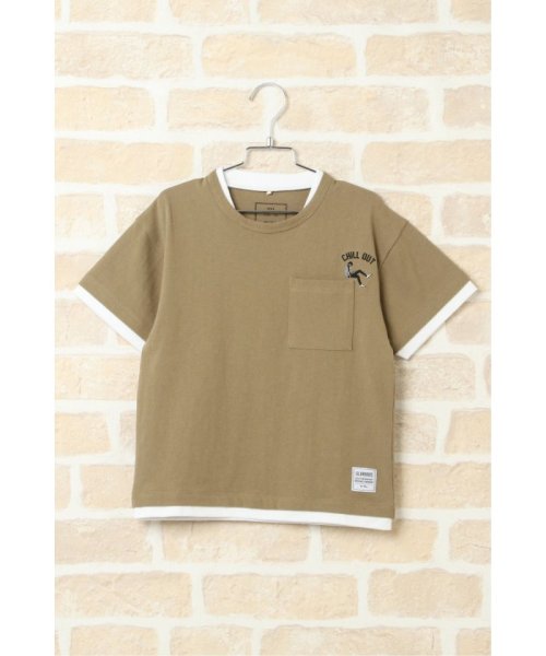 ikka kids(イッカ　キッズ)/【キッズ】フェイクレイヤード刺繍Tシャツ（120〜160cm）/ベージュ