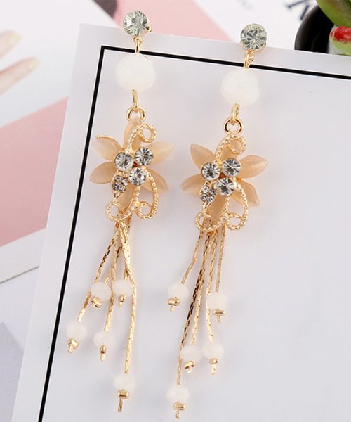 セール タッセル ピアス ぶら下がり ロングピアス ラインストーン チェーンピアス 花モチーフ ピアス レディース 大人 ビジュー ピアス 大ぶり ミニミニストア Miniministore Magaseek