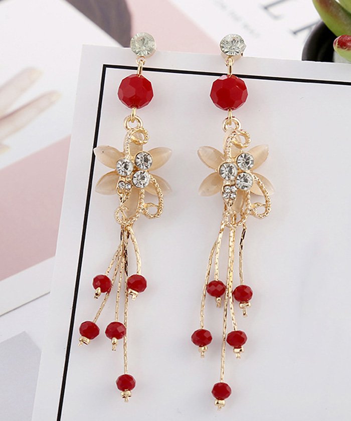 クーポン セール Off タッセル ピアス ぶら下がり ロングピアス ラインストーン チェーンピアス 花モチーフ ピアス レディース 大人 ビジュー ピアス 大ぶり ミニミニストア Miniministore Magaseek