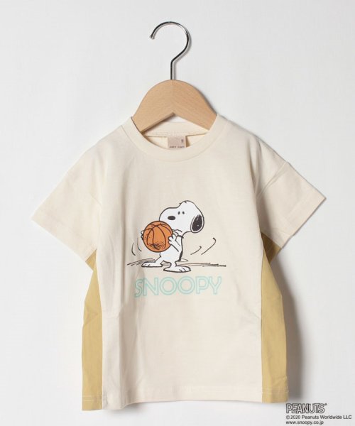 セール Peanutsコラボ スヌーピープリント脇切り替えtシャツ プティマイン Petit Main Magaseek
