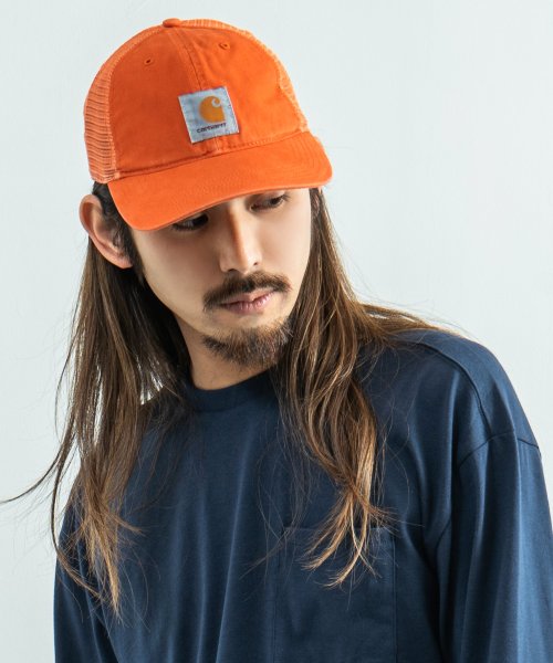 Rocky Monroe(ロッキーモンロー)/CARHARTT カーハート ベースボールキャップ 帽子 メンズ レディース スナップバック 6パネル メッシュ ストリート ワーク カジュアル ダック生地 綿/オレンジ