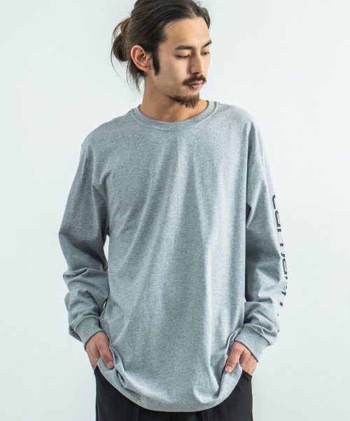 Rocky Monroe(ロッキーモンロー)/CARHARTT カーハート ロングTシャツ 長袖 カットソー クルーネック メンズ レディース ユニセックス プリント ヘビーウェイト オンス ロゴ 綿 コッ/グレー