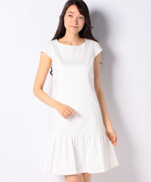 MISS J(ミス　ジェイ)/【洗える】シャンブレーデニム ギャザー切り替えドレス/ホワイト