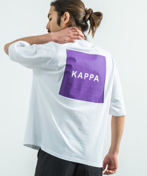 Rocky Monroe(ロッキーモンロー)/Kappa カッパ Tシャツ メンズ レディース ブランドロゴ 白 半袖 バックプリント ビッグシルエット ゆったり リラックス ルーズ クルーネック カジュア/ホワイト