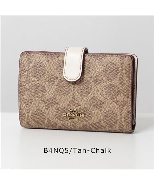 COACH(コーチ)/【COACH(コーチ)】33034 CLRBK CNV SIG MD CRN カラー2色 Cマーク ストラップ レザー 二つ折り財布 ミディアム レディース  /ホワイト