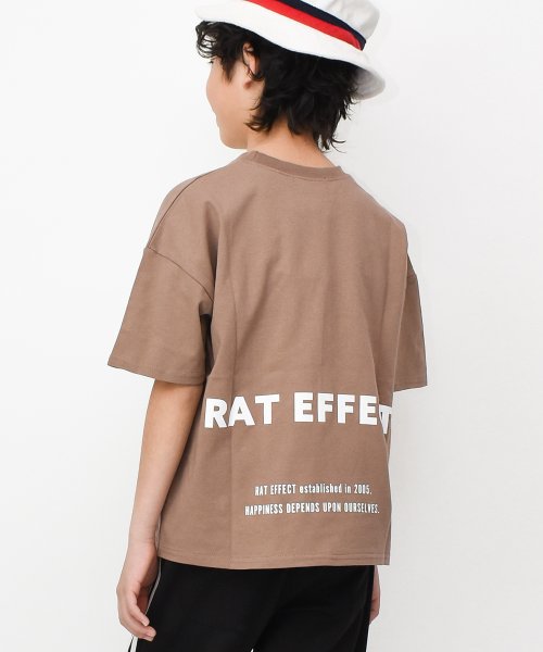 RAT EFFECT(ラット エフェクト)/ボックス転写プリント＆バックロゴ半袖Tシャツ/ブラウン