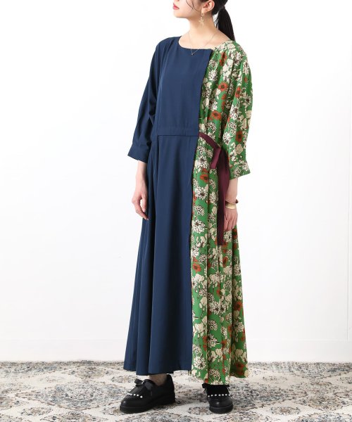 Somari異素材mixフラワープリントワンピース オシャレウォーカー Osharewalker Magaseek