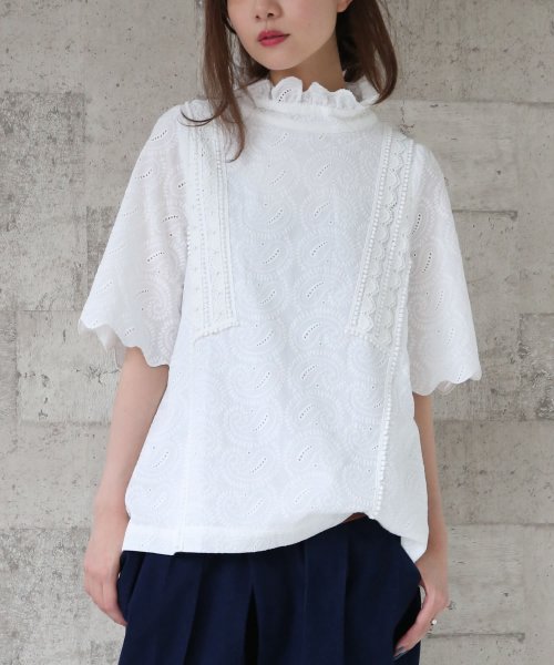 Somari刺繍 レーススタンドネックブラウス オシャレウォーカー Osharewalker Magaseek