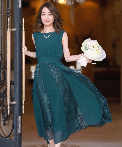 フリルスリーブコンシャスワンピース ロングスカート 結婚式ワンピース 二次会 謝恩会 セレモニー大きいサイズ対応フォーマルパーティードレス プールヴー Pourvous Magaseek