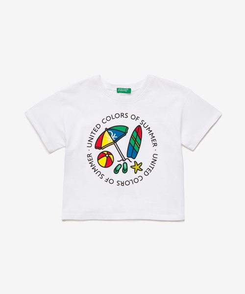 BENETTON (UNITED COLORS OF BENETTON GIRLS)(ユナイテッド　カラーズ　オブ　ベネトン　ガールズ)/ショート丈ロゴプリントTシャツ・カットソー/ホワイト