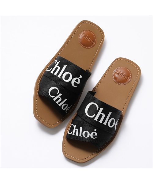 【Chloe(クロエ)】CHC19U18808 WOODY ウッディ フラットミュール サンダル ロゴバンド 001/Black 靴 レディース