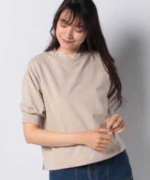 OLIVE des OLIVE(オリーブデオリーブ)/ロゴ刺繍衿レース半袖プルオーバー/ベージュ