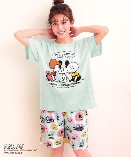 セール 部屋着 セットアップ Peanuts70周年記念 レトロスヌーピー Tシャツ 上下セット ルームウェア パジャマ セット レディース 春夏 部屋着 キャラク エメフィール Aimerfeel Magaseek