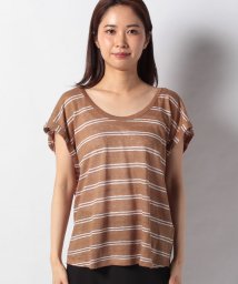 BENETTON (women)(ベネトン（レディース）)/リネンラウンドネックボーダー半袖Tシャツ・カットソー/ブラウン