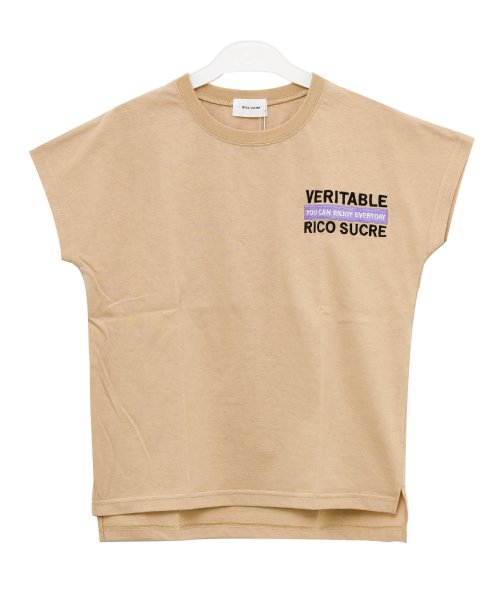 RiCO SUCRE(リコ シュクレ)/フレンチスリーブバックロゴTシャツ/ベージュ