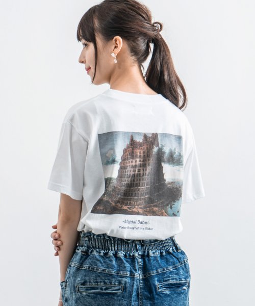 Rocky Monroe(ロッキーモンロー)/Tシャツ 半袖 メンズ レディース 絵画 プリント シンプル カジュアル ストリート ダヴィンチ ひまわり バベル ゴッホ フェルメール 真珠の耳飾りの少女 綿/ホワイト系2