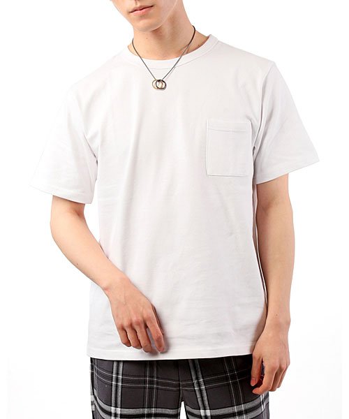 TopIsm(トップイズム)/ポケット付きヘビーウェイトくすみカラーTシャツ/ホワイト