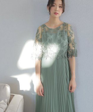 PourVous/刺繍レース＆プリーツ ロングスカート/結婚式ワンピース 二次会・謝恩会・セレモニー大きいサイズ対応フォーマルパーティードレス/503112879