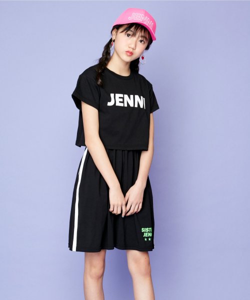 SISTER JENNI(シスタージェニィ)/短丈ロゴ半袖T+ノースリワンピセット/ブラック
