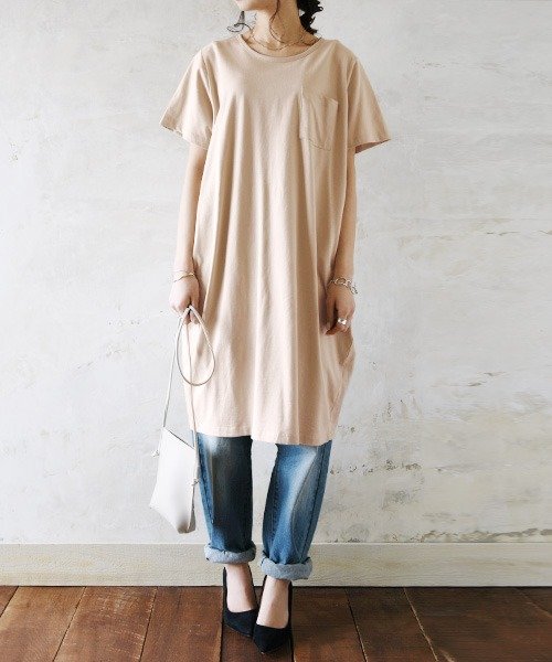 セール And It ポケット付大人シンプルコクーンワンピース M 夏服 レディース トップス ワンピース 半袖 コットン ロングtシャツ ロング丈 チュニック アンドイット And It Magaseek