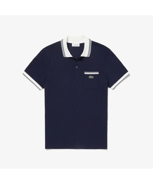 LACOSTE Mens(ラコステ　メンズ)/ストライプリブポロシャツ (半袖)/ネイビー