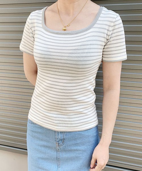 セール スクエアネックtシャツ ボーダーカットソー レディーストップス ゆるカットソー セイヘイショップ Seiheishop Magaseek