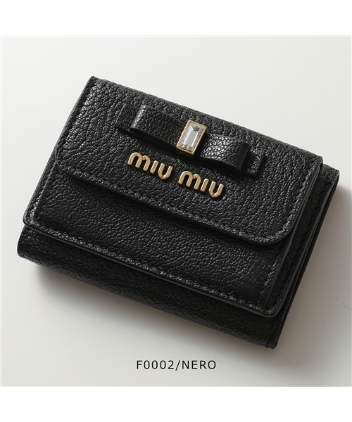 【MIUMIU(ミュウミュウ)】5MH021 2D7A MADRAS FIOCCO カラー3色 レザー 小銭入れ付き 三つ折り財布 ミニ財布 豆財布  レディース