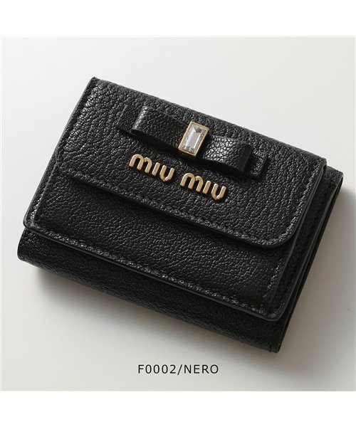 セール Miumiu ミュウミュウ 5mh021 2d7a Madras Fiocco カラー3色 レザー 小銭入れ付き 三つ折り財布 ミニ財布 豆 財布 レディース ミュウミュウ Miumiu Magaseek