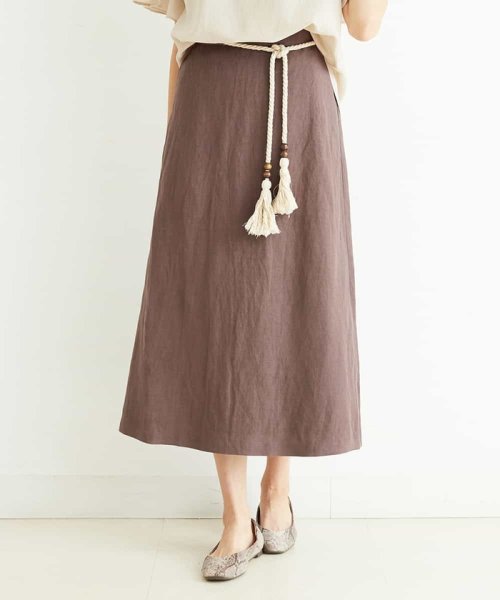 洗える 麻混ベルト付きスカート ミッシェル クラン Michel Klein Magaseek