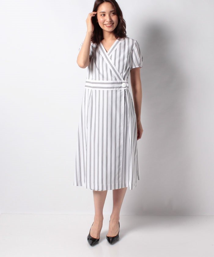 セール 洗える コットンストライプ ラップワンピース ピエール カルダン Pierre Cardin Magaseek