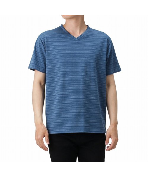 MAC HOUSE(men)(マックハウス（メンズ）)/NAVY ネイビー 引き揃えVネック半袖Tシャツ MH/03669SS/ブルー