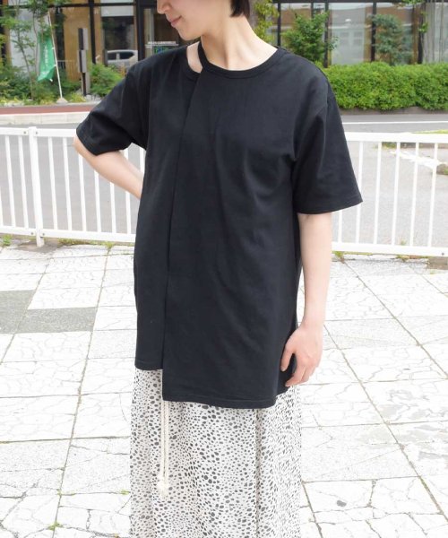 ARGO TOKYO(アルゴトウキョウ)/Recycle cotton neck design T－shirt 24147/ブラック
